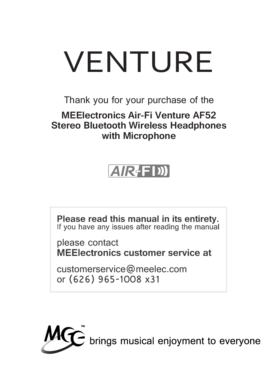 Venture | MEElectronics Air-Fi Venture AF52 User Manual | Page 2 / 27