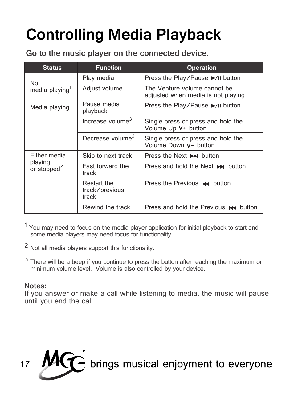 Controlling media playback | MEElectronics Air-Fi Venture AF52 User Manual | Page 20 / 27