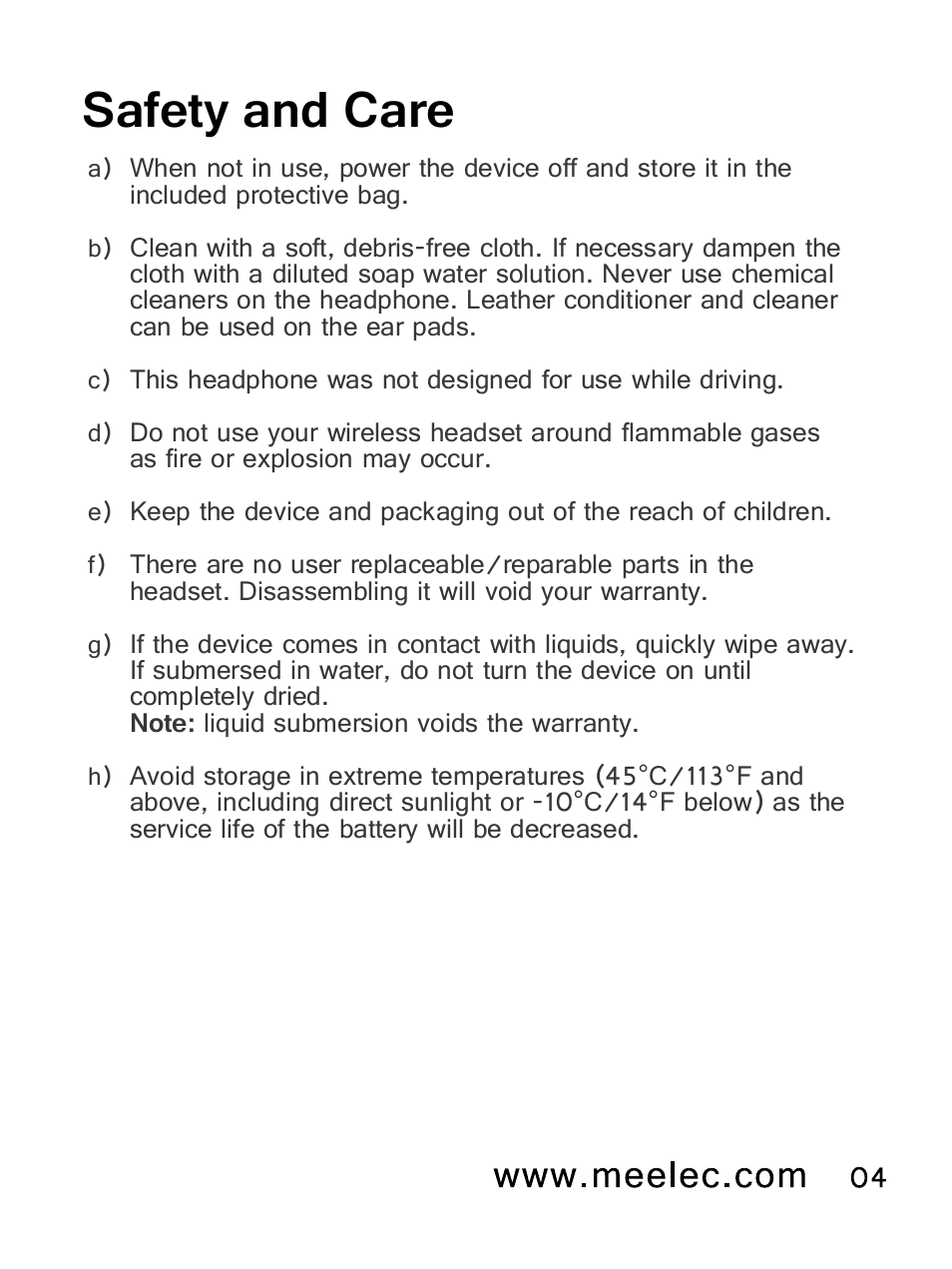 Safety and care | MEElectronics Air-Fi Venture AF52 User Manual | Page 7 / 27