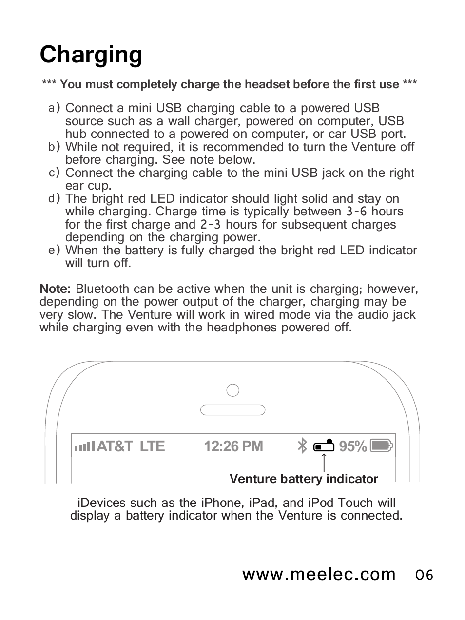 Charging | MEElectronics Air-Fi Venture AF52 User Manual | Page 9 / 27