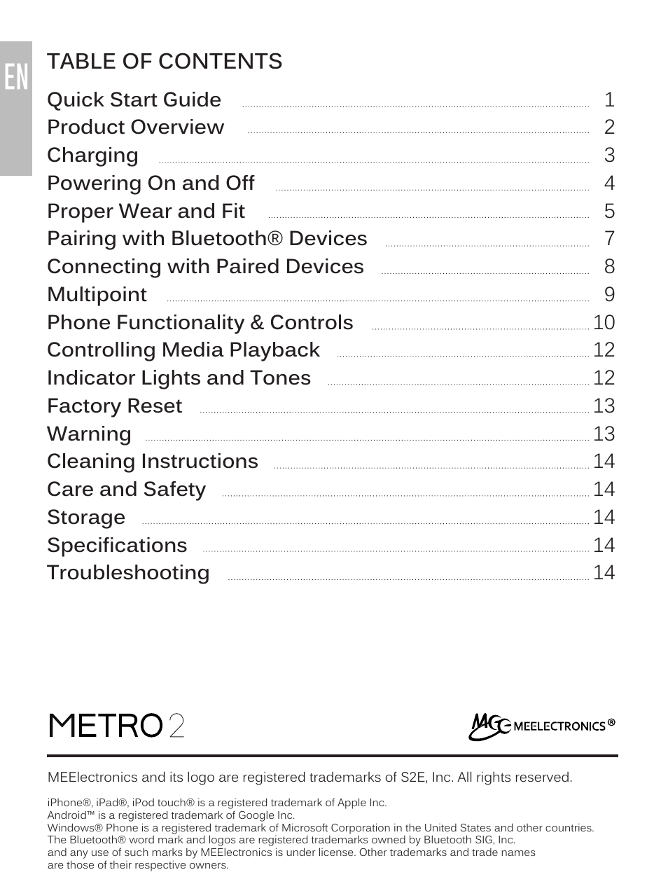MEElectronics Air-Fi Metro2 AF72 User Manual | Page 2 / 17