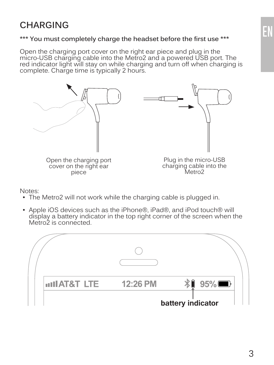 Charging | MEElectronics Air-Fi Metro2 AF72 User Manual | Page 5 / 17