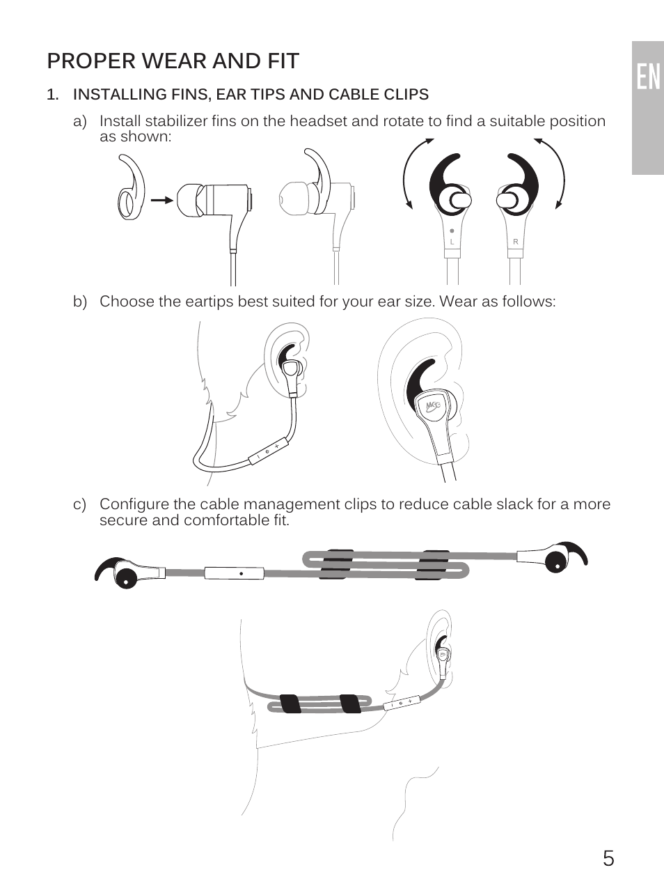 Proper wear and fit | MEElectronics Air-Fi Metro2 AF72 User Manual | Page 7 / 17