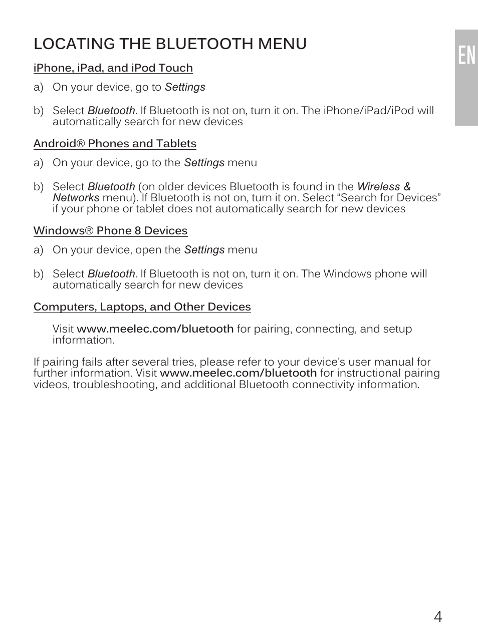 Locating the bluetooth menu | MEElectronics Air-Fi Journey AF16 User Manual | Page 5 / 12