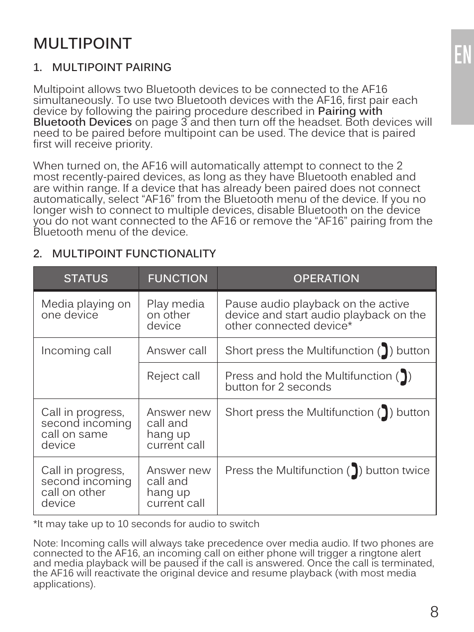 Multipoint | MEElectronics Air-Fi Journey AF16 User Manual | Page 9 / 12