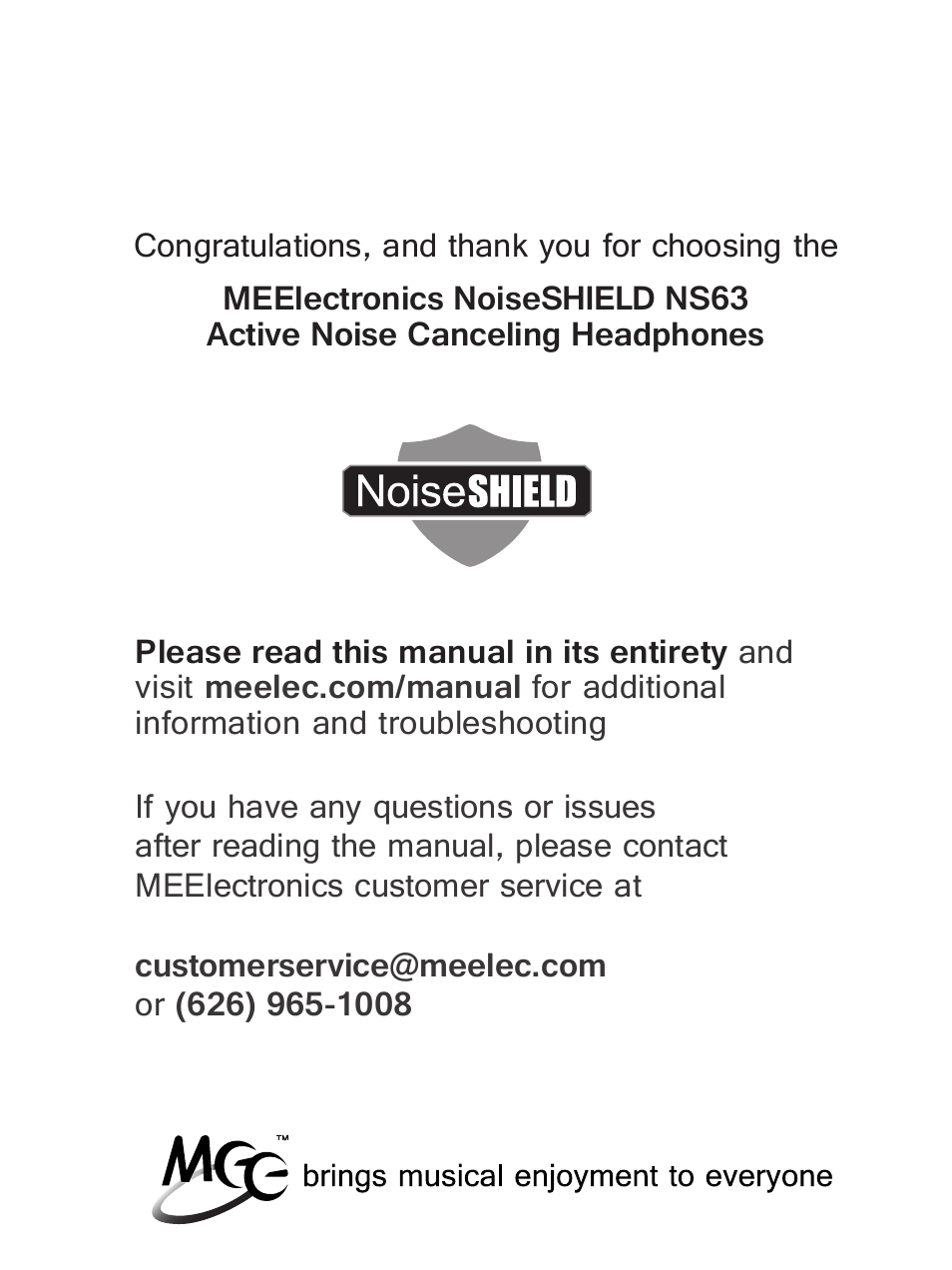 MEElectronics NoiseSHIELD NS63 User Manual | Page 2 / 18