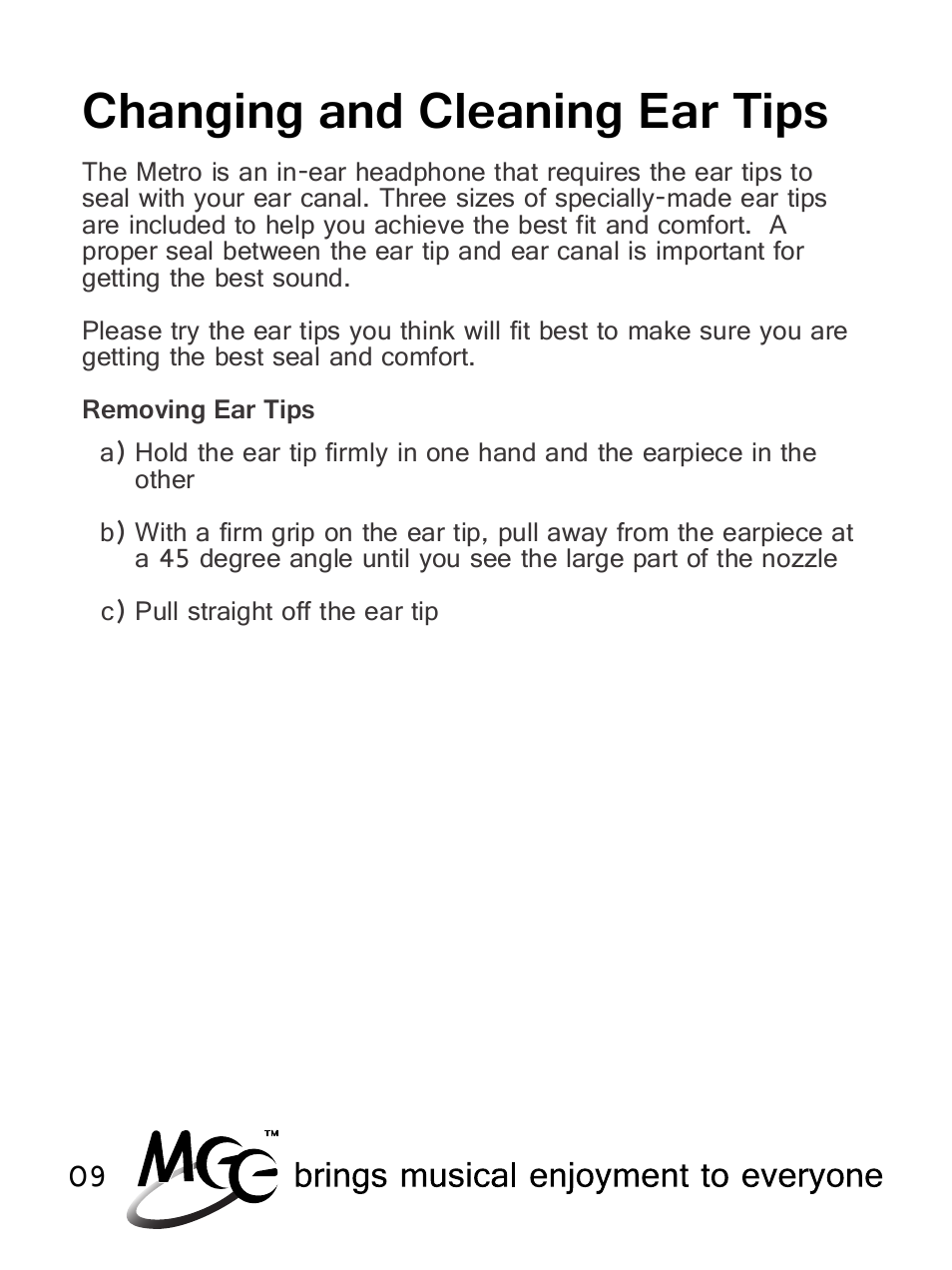 Changing and cleaning ear tips | MEElectronics Air-Fi Metro AF71 User Manual | Page 12 / 35