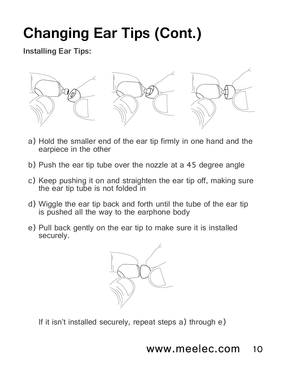 Changing ear tips (cont.) | MEElectronics Air-Fi Metro AF71 User Manual | Page 13 / 35