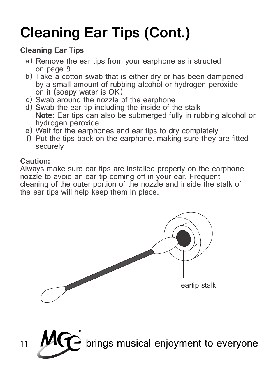 Cleaning ear tips (cont.) | MEElectronics Air-Fi Metro AF71 User Manual | Page 14 / 35