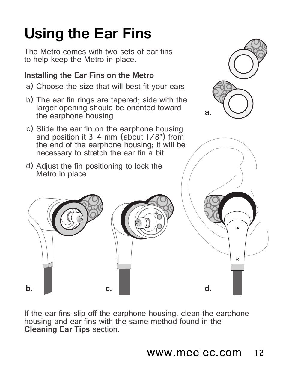 Using the ear fins | MEElectronics Air-Fi Metro AF71 User Manual | Page 15 / 35