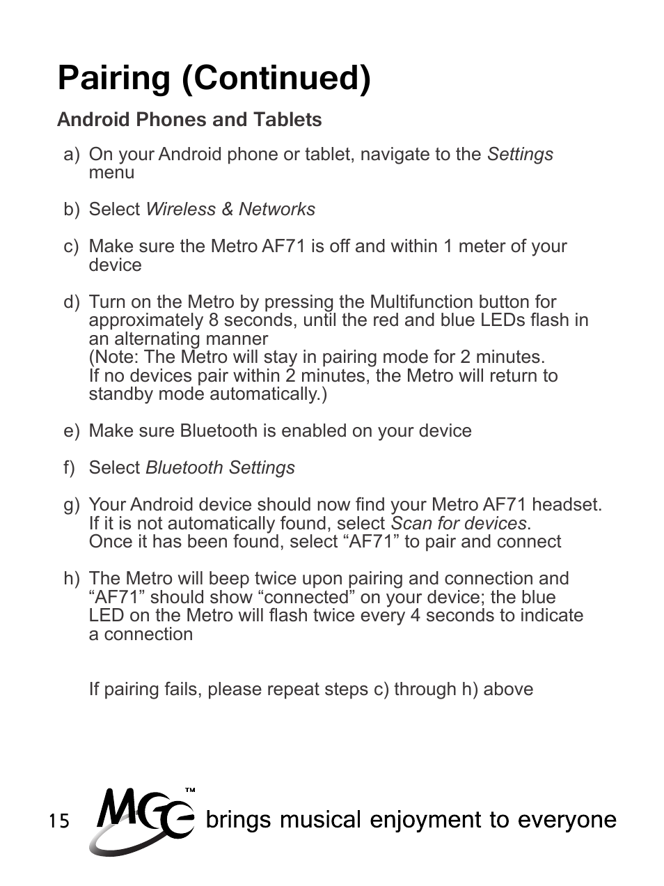 Pairing (continued) | MEElectronics Air-Fi Metro AF71 User Manual | Page 18 / 35
