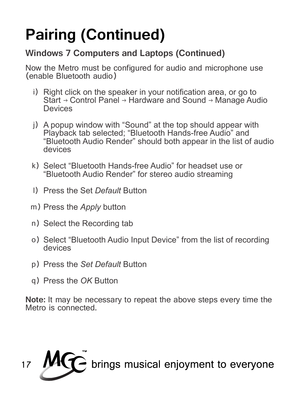 Pairing (continued) | MEElectronics Air-Fi Metro AF71 User Manual | Page 20 / 35