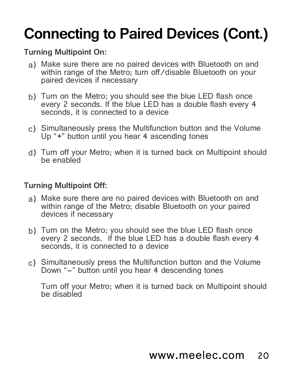 Connecting to paired devices (cont.) | MEElectronics Air-Fi Metro AF71 User Manual | Page 23 / 35