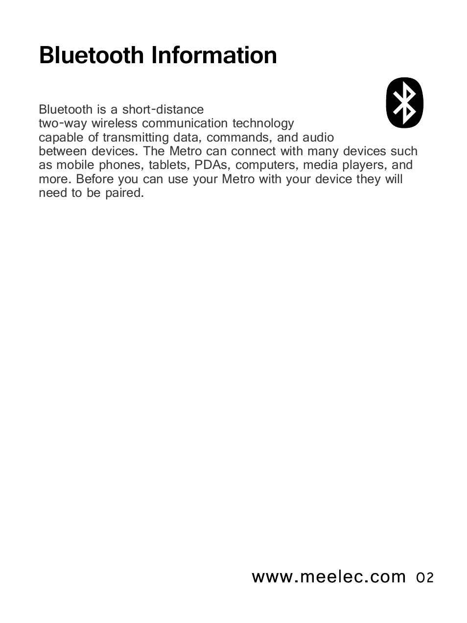 Bluetooth information | MEElectronics Air-Fi Metro AF71 User Manual | Page 5 / 35