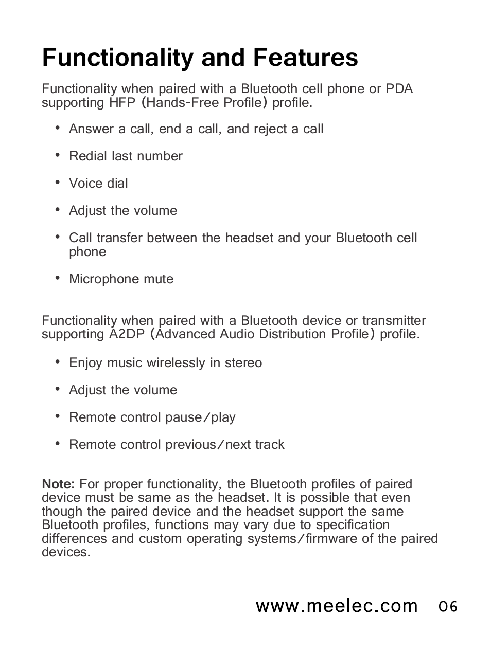 Functionality and features | MEElectronics Air-Fi Metro AF71 User Manual | Page 9 / 35