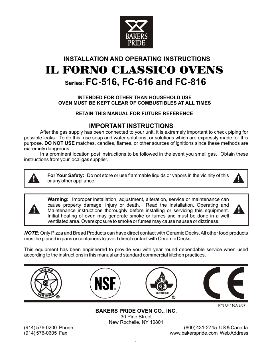 Bakers Pride FC-616 User Manual | 16 pages