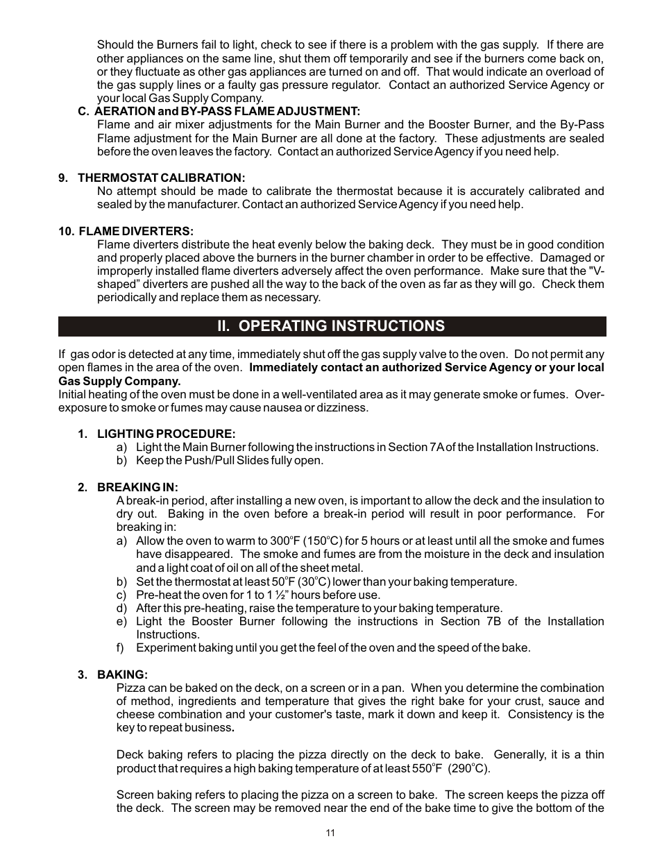Ii. operating instructions | Bakers Pride FC-616 User Manual | Page 11 / 16