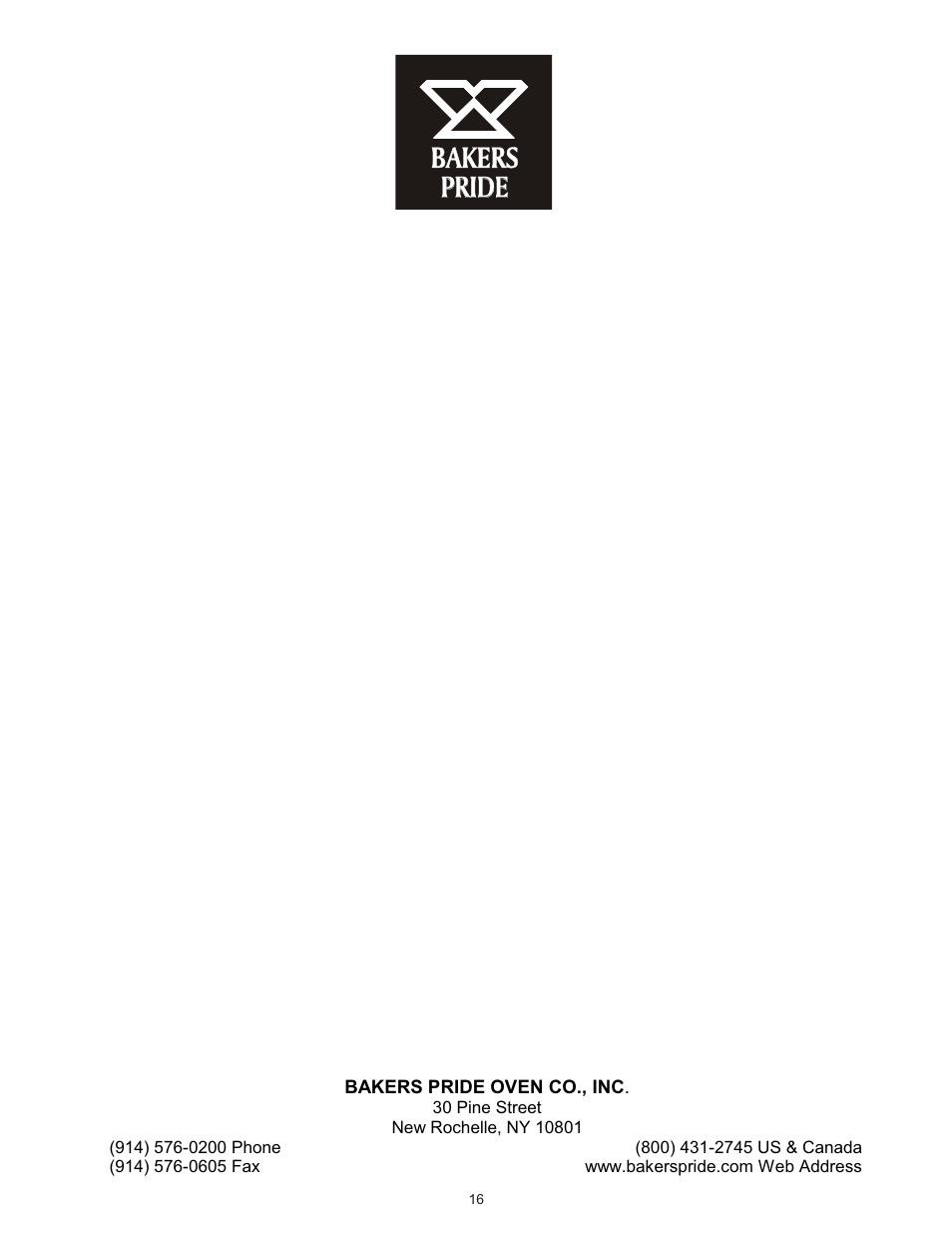 Bakers, Bakers pride pride | Bakers Pride FC-616 User Manual | Page 16 / 16
