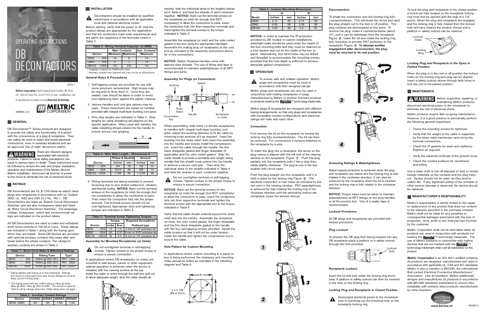Meltric DB Decontactors User Manual | 2 pages