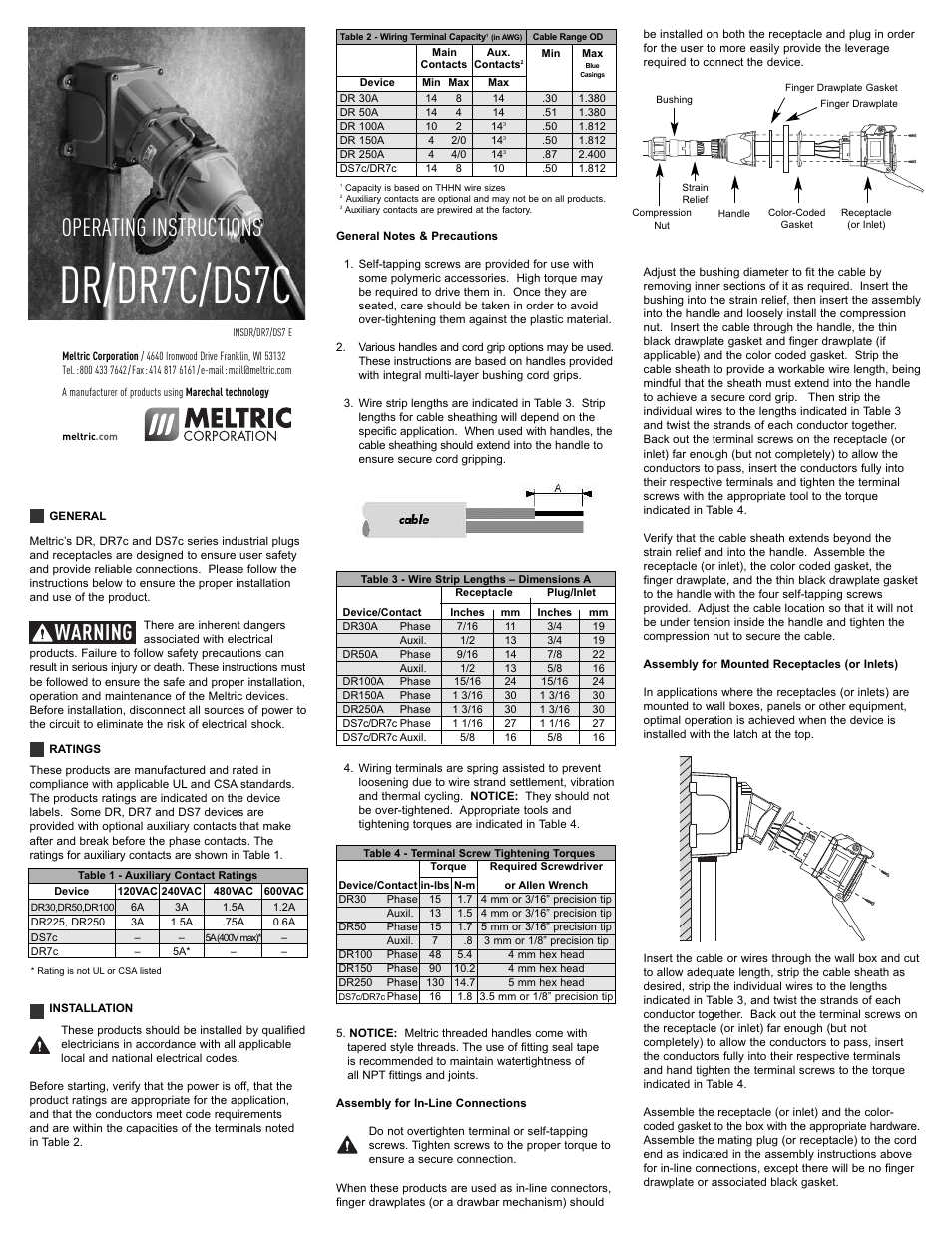 Meltric DR Series User Manual | 2 pages