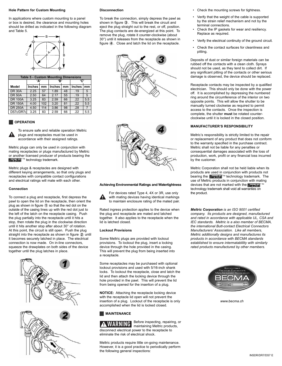 Warning | Meltric DR Series User Manual | Page 2 / 2