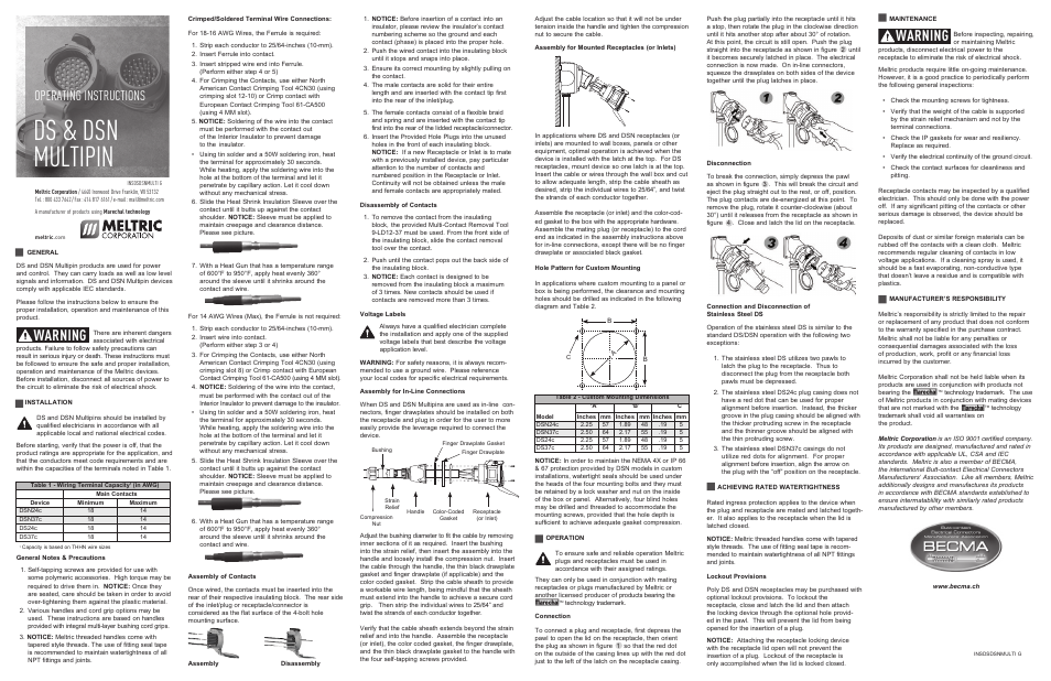 Meltric DS37c User Manual | 2 pages