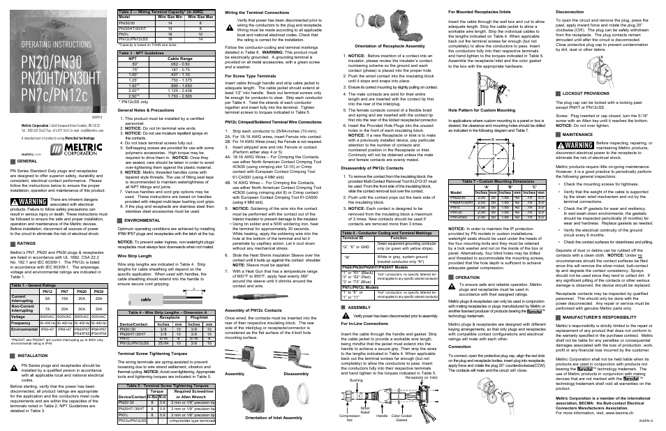 Meltric PNHT User Manual | 2 pages