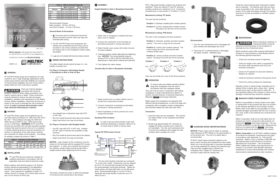 Meltric PFQ User Manual | 2 pages