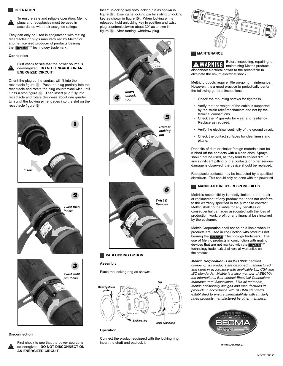 Warning | Meltric CS1000 Series User Manual | Page 2 / 2