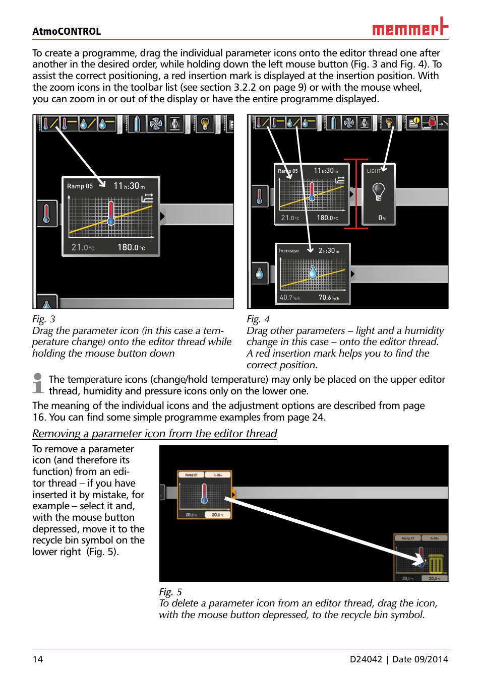 Removing a parameter icon from the editor thread | Memmert AtmoCONTROL User Manual | Page 14 / 36