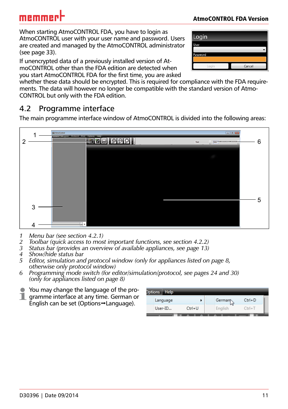 2 programme interface | Memmert AtmoCONTROL FDA Version 2.X.X User Manual | Page 11 / 40