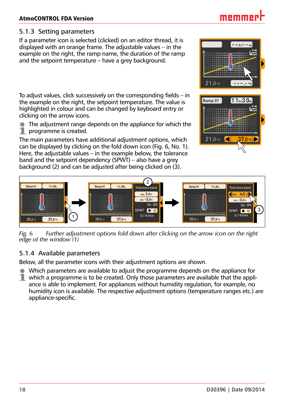 3 setting parameters, 4 available parameters | Memmert AtmoCONTROL FDA Version 2.X.X User Manual | Page 18 / 40