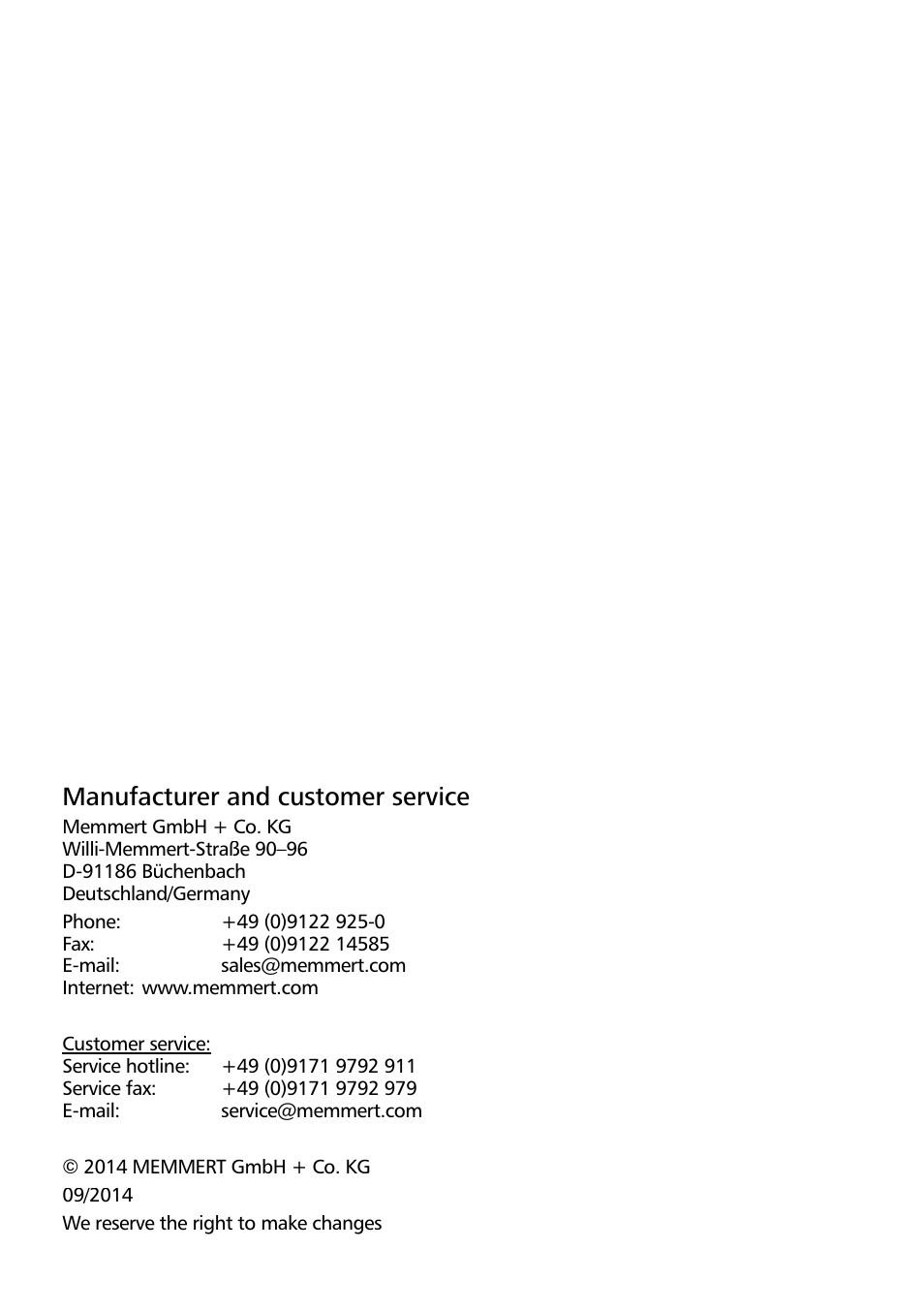 Manufacturer and customer service | Memmert AtmoCONTROL FDA Version 2.X.X User Manual | Page 2 / 40