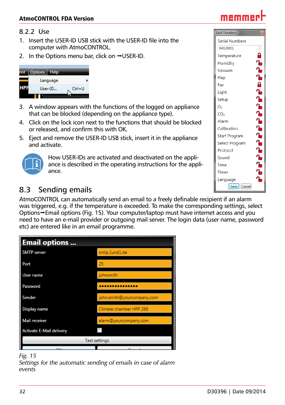 2 use, 3 sending emails | Memmert AtmoCONTROL FDA Version 2.X.X User Manual | Page 32 / 40