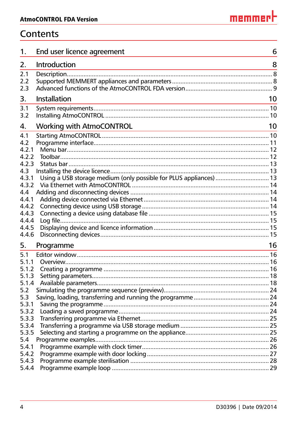 Memmert AtmoCONTROL FDA Version 2.X.X User Manual | Page 4 / 40