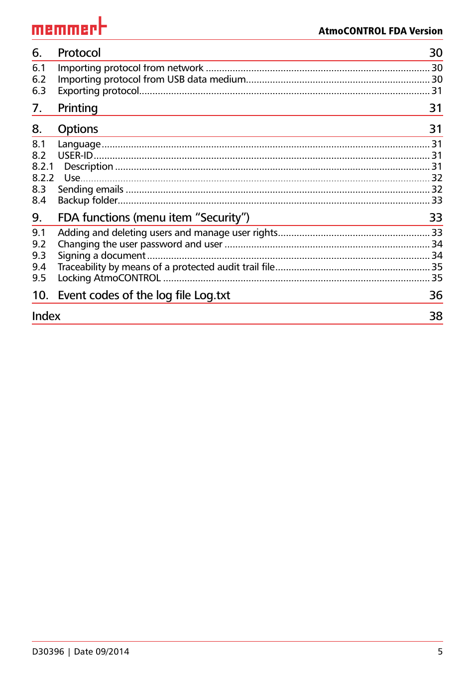 Memmert AtmoCONTROL FDA Version 2.X.X User Manual | Page 5 / 40