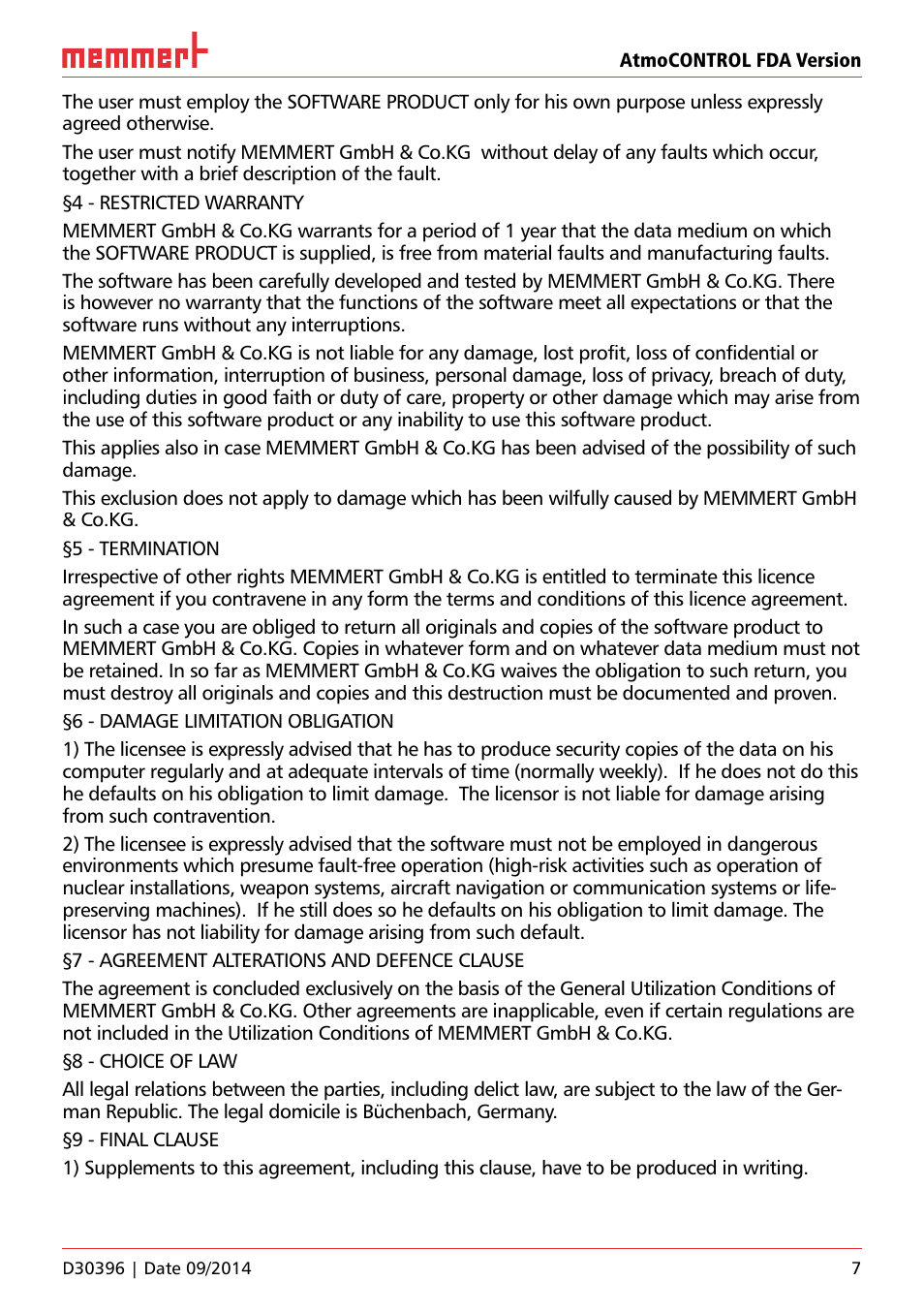 Memmert AtmoCONTROL FDA Version 2.X.X User Manual | Page 7 / 40