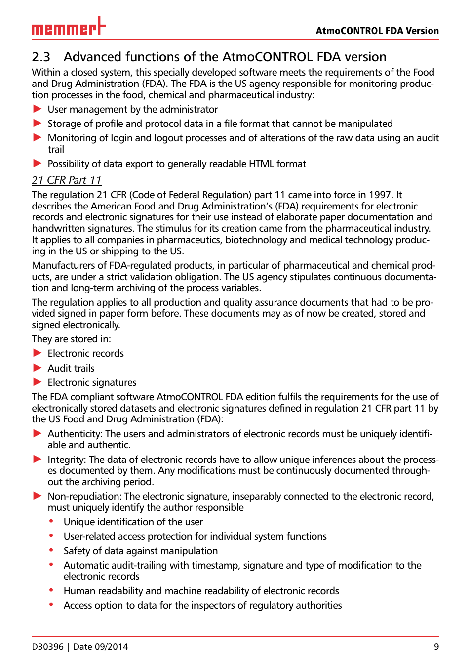 Memmert AtmoCONTROL FDA Version 2.X.X User Manual | Page 9 / 40