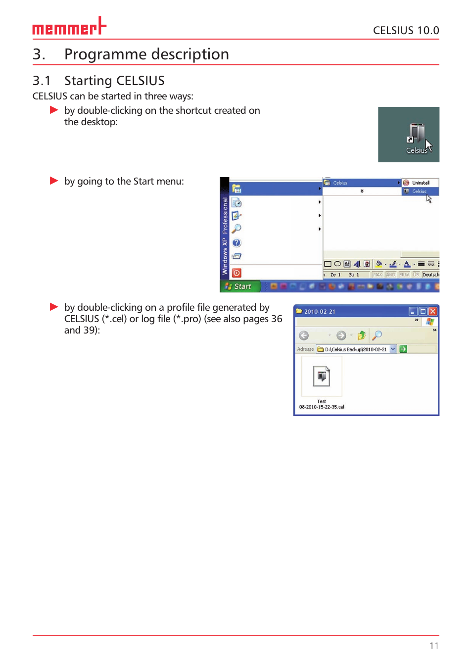 Programme description, 1 starting celsius, Celsius 10.0 | Memmert CELSIUS 10.0 User Manual | Page 11 / 52