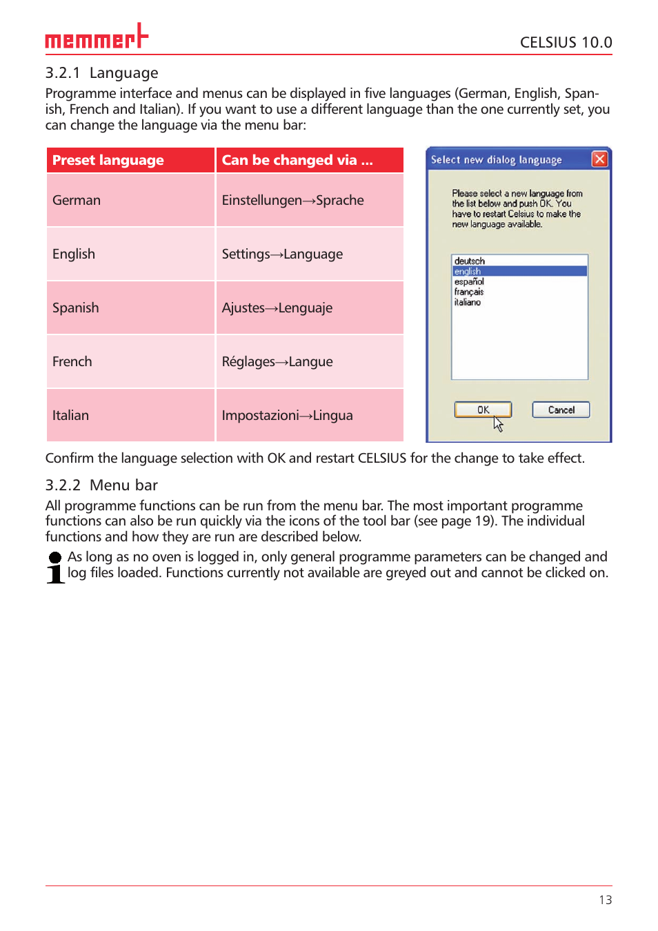 Memmert CELSIUS 10.0 User Manual | Page 13 / 52