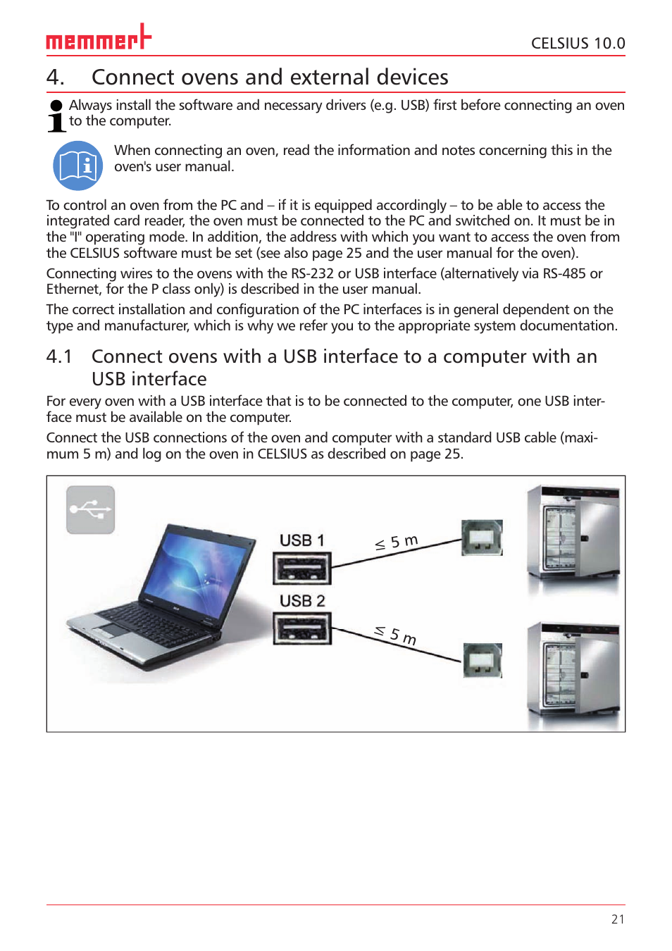 Connect ovens and external devices | Memmert CELSIUS 10.0 User Manual | Page 21 / 52