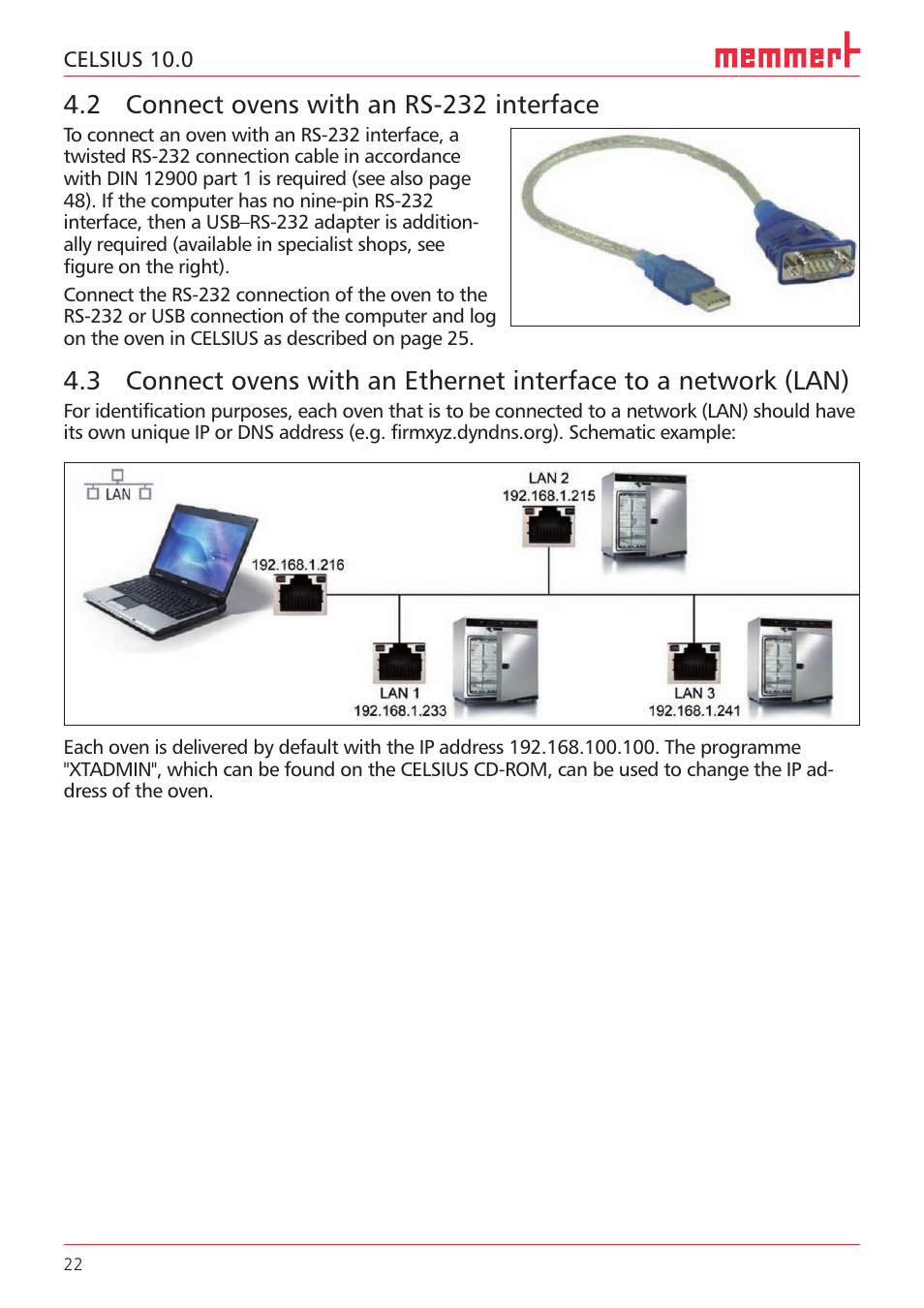 2 connect ovens with an rs-232 interface | Memmert CELSIUS 10.0 User Manual | Page 22 / 52
