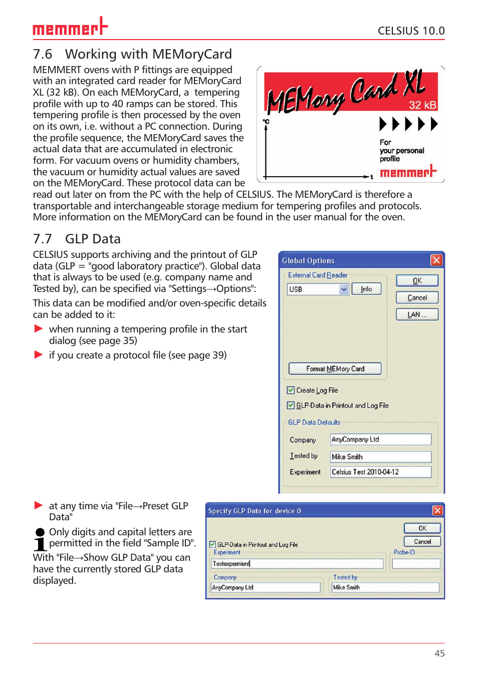 6 working with, 7 glp data | Memmert CELSIUS 10.0 User Manual | Page 45 / 52
