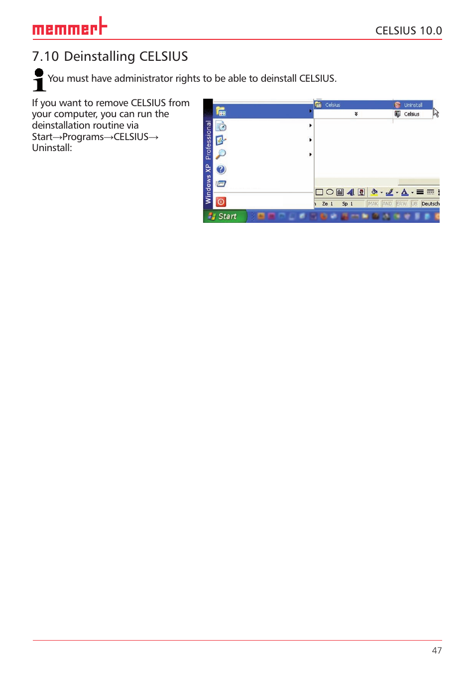 10 deinstalling celsius, Celsius 10.0 | Memmert CELSIUS 10.0 User Manual | Page 47 / 52