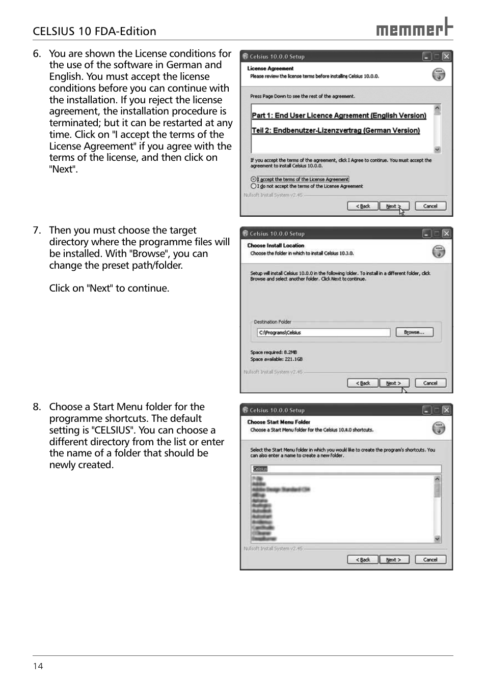 Memmert CELSIUS 10 FDA User Manual | Page 14 / 64