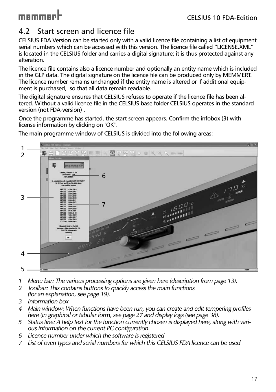 2 start screen and licence file | Memmert CELSIUS 10 FDA User Manual | Page 17 / 64