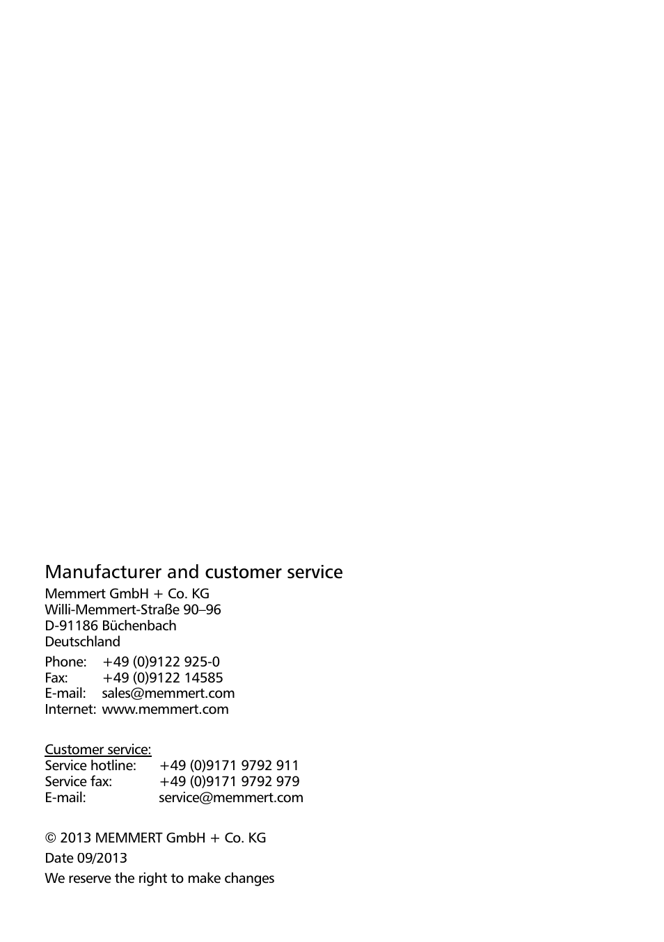 Manufacturer and customer service | Memmert CELSIUS 10 FDA User Manual | Page 2 / 64