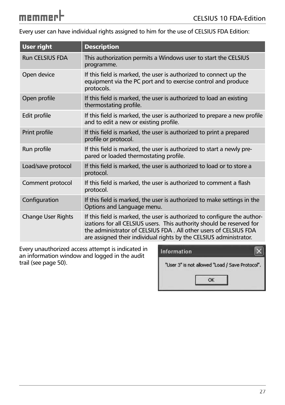 Memmert CELSIUS 10 FDA User Manual | Page 27 / 64