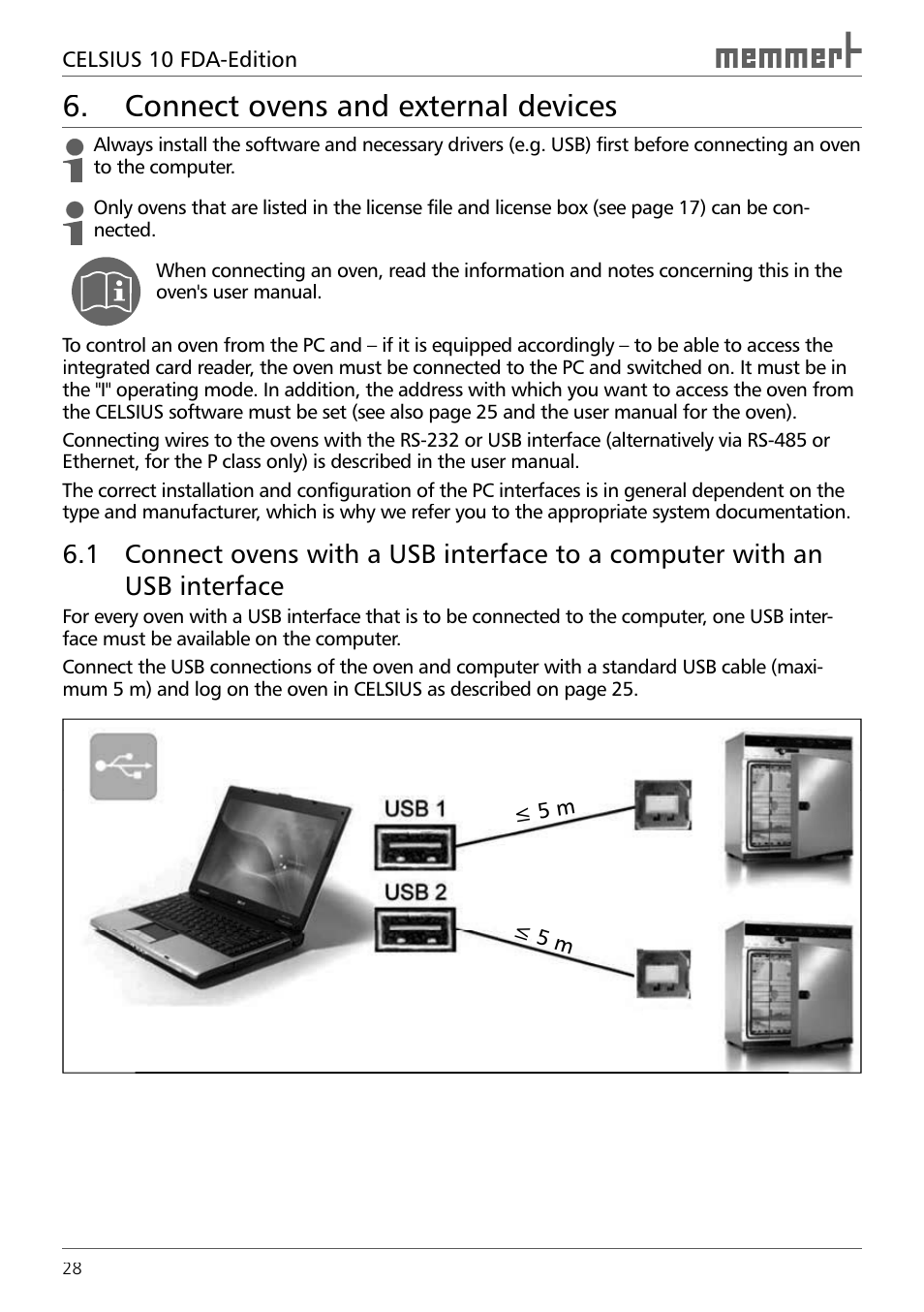 Connect ovens and external devices | Memmert CELSIUS 10 FDA User Manual | Page 28 / 64