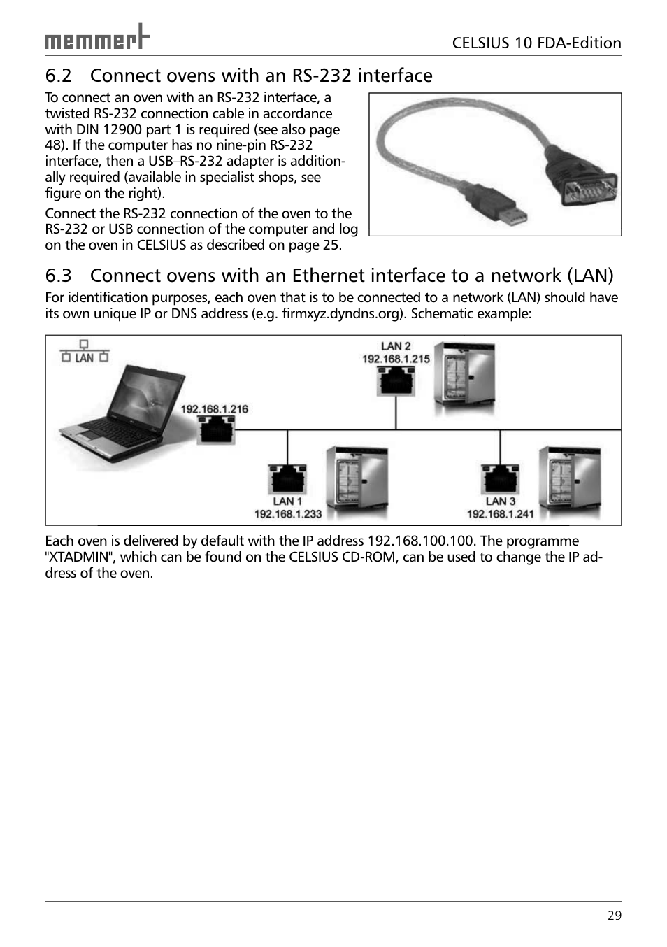 2 connect ovens with an rs-232 interface | Memmert CELSIUS 10 FDA User Manual | Page 29 / 64